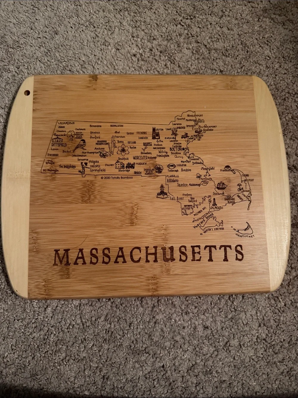 Slice of Life Massachusetts Bamboo Cutting Board with State Map Totally Bamboo